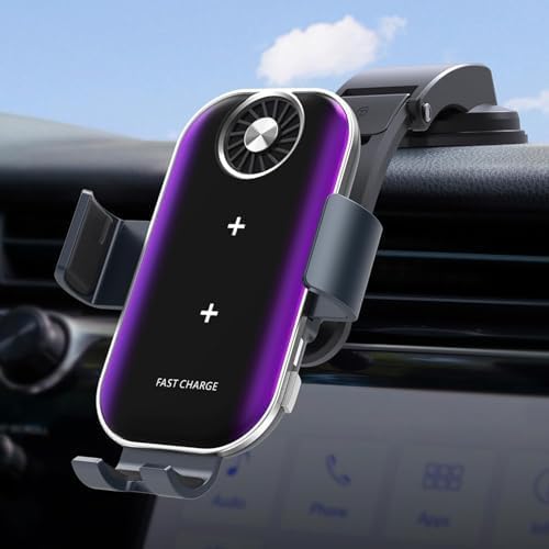 Aoasious 車載スマホホルダー ワイヤレス充電器 15W急速充電 自動開閉 静音冷却ファン付 エアコン吹き出し口クリップ/粘着式吸盤 Qi対応 iPhone 15-8シリーズ Galaxy S24/S23/S22 Galaxy Z Flip/Note