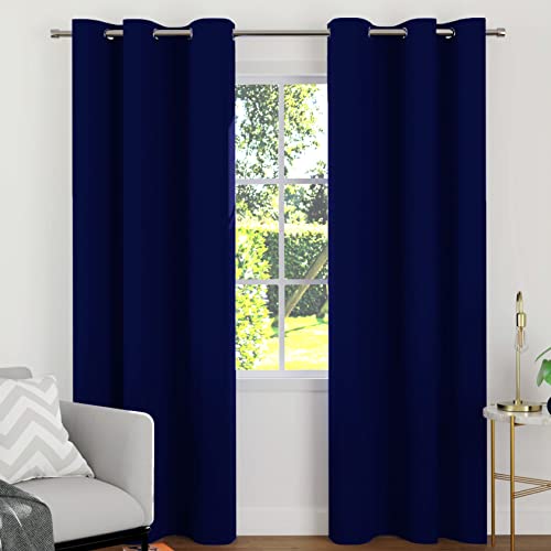 Encasa Homes Blackout Curtains, (2 Free Throw Pillow Covers), Thermal Insulated Grommet Room Darkening Curtains/Drapes for Bedroom & Living Room (2 Panels, 46 x 84 Inch, Navy Blue)