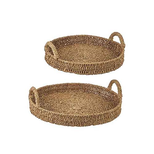 First Of A Kind Seagrass Tray With Handles Set Of 2 - Natural Wicker Decorative Tray - Serving Trays For Fruit, Bread, Coffee Table & Home Decor - Hand Woven Seagrass Tray #TOP2