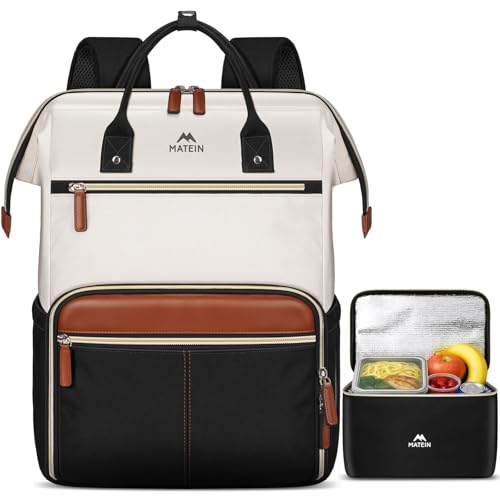 MATEIN Laptop Backpack with Lunch Box, 15.6 Inch Lunch Backpack for Women, College Computer Back Pack Work Backpacks with Insulated Lunchbox Meal Prep Bag for Teacher Nurse Commute Office, 2Pcs Set