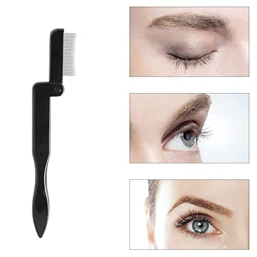 Eyelash Comb, Folding Eyelash Brush Eyelash Separator Tool, Eyebrow Comb Metal Teeth, Professional Makeup Beauty Grooming Tool For Lash And Brow, Black #TOP4