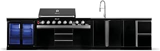 GORILLER® Blackback L1 - Barbacoa de gas XXL con doble nevera, lavabo, superficie de trabajo extra y espacio de almacenamiento, acero inoxidable, color negro