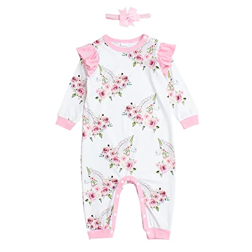 Image of Hopscotch Girls Polyester Full-Sleeve Floral Print Bodysuit With Headband in White Color