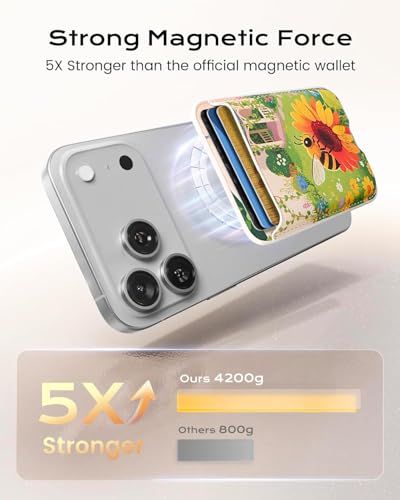 Image of Magnetic Mag-safe Wallet Cell Phone Card Holder for Phone Case with Mag-Safe, Stronger Magnetic RFID Leather Stick on Phone Wallet Compatible with iPhone 17 /16 /15 /14 /13 /12 Series,Sunflower Color