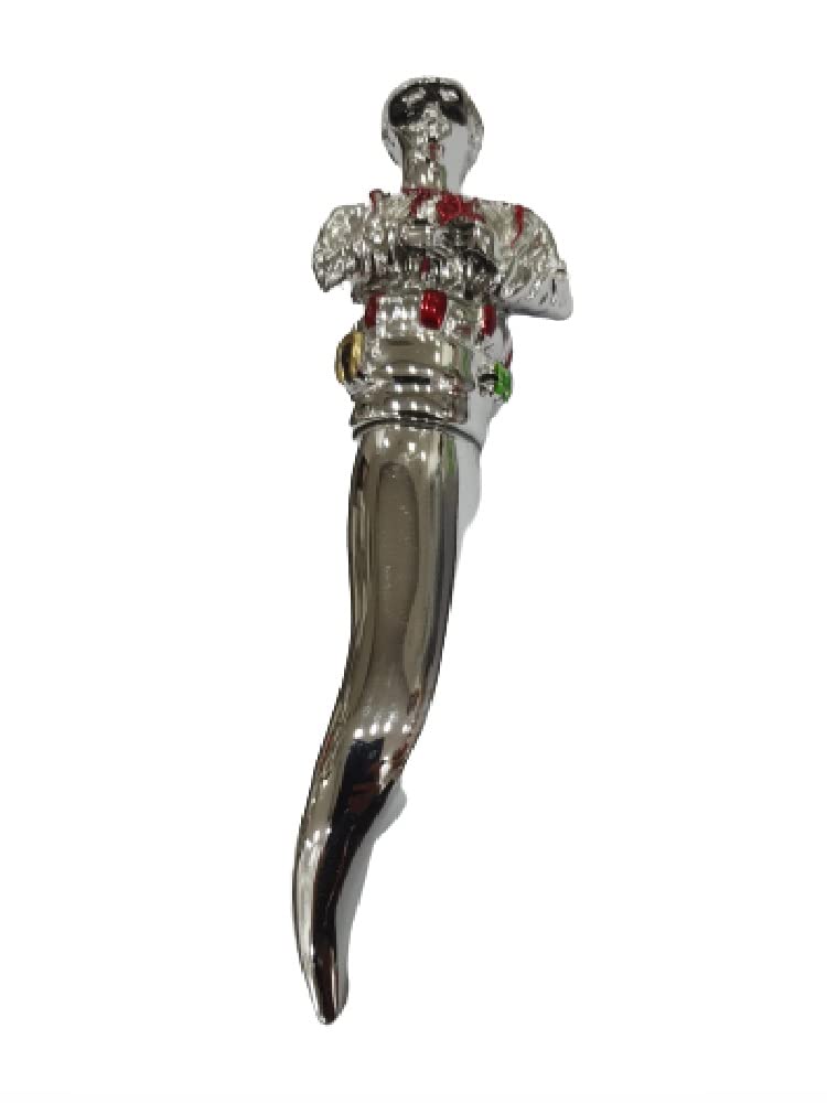 1 FERMACARTE PUCINELLA CORNO alta 16 cm in resina ricoperta di sottile lamina argento PORTAFORTUNA CON SCATOLA PER CONFEZIONE REGALO amuleti napoletani + 1 portachiavi omaggio fg
