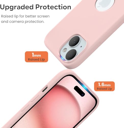 Image of Elzzi Microfiber Logo Cover Compatible for iPhone 13 Case Liquid Silicone Cases Full Body 4 Layer Protective Covers Shockproof Back Cover (Sand)