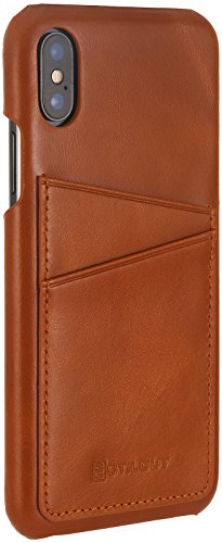 StilGut - Carcasa de Piel con Bolsillos para Tarjetas en el revés. Backcover para iPhone X y iPhone XS de Apple, coñac