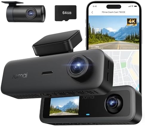 70mai T800E 3 Channel Dash Cam Front + Rear + Inside, 4K+1080P+10...