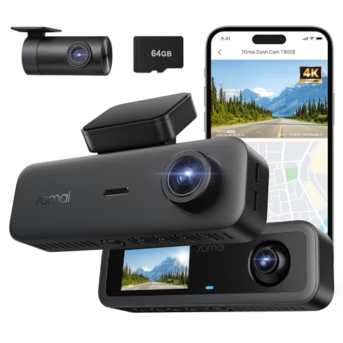 70 ام ايه اي كاميرا تابلوه T800E 3 قنوات امامية وخلفية وداخلية، 4K+1080P+1080P مع 64GB مجاني، جي بي اس، واي فاي 6، تحكم صوتي، ركن 24/7، رؤية ليلية، تسجيل متواصل، مكثف فائق يدعم 512GB