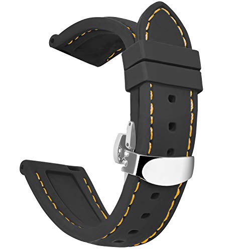 OLLREAR Unisex Silicona Correa Reloj Hebilla de Mariposa 8 Colores 5 Tallas 24mm Negro Naranja Cover