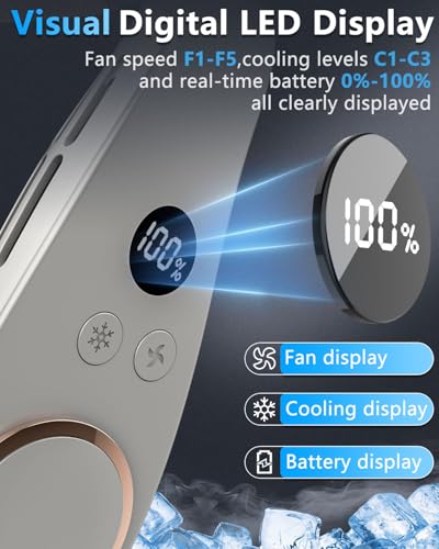 Image of Neck Fan with Cooling Plate-5 Speed&Power LED Display-24H Quiet Powerful Fans that Blow Cold Air-USB 5500mAh Bladeless Wearable Personal AC Cooler for Women,Men,Kids,Travel,Outside,Indoor Grey