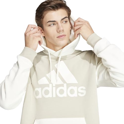 adidas Men's Essentials Fleece Big Logo Hoodie, Putty Grey/Off White, S