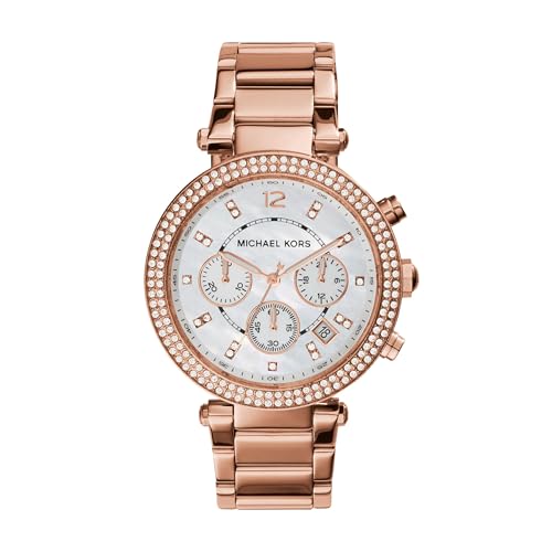 Michael Kors Parker Analog White Dial Gold Band Stainless Steel Watch-MK5491