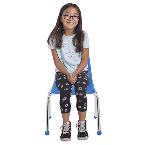 Factory Direct Partners 10363-Bl 14" School Stack Chair, Stacking Student Seat With Chromed Steel Legs And Ball Glides For In-Home Learning Or Classroom - Blue (6-Pack) #TOP3