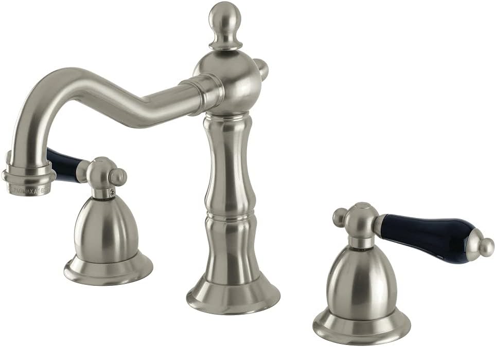 Kingston Brass KS1978PKL Heritage Widespread Lavatory Faucet with Brass Pop-Up Drain, Brushed Nickel