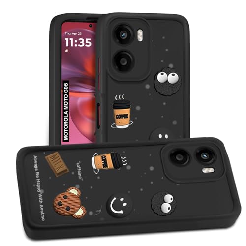 Image of AESTMO Back Case Cover for Moto G05 Cover | Cute Fun Cartoon 3D Ball | Coffee Silicone Case | Full Body Protection | Camera Protection Back Cover for Moto G05 (Black)