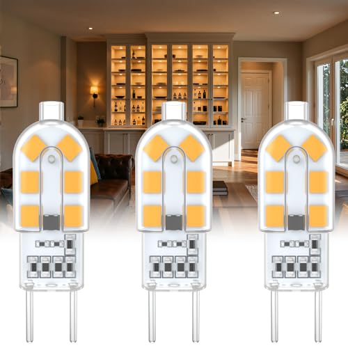 noobibaba GY6.35 LED G6.35 Bombilla LED T4 JC tipo bi-pin casquillo, G6.35 LED 12V 1.5W blanco cálido 3000K, 1.5W no regulable de 3 piezas