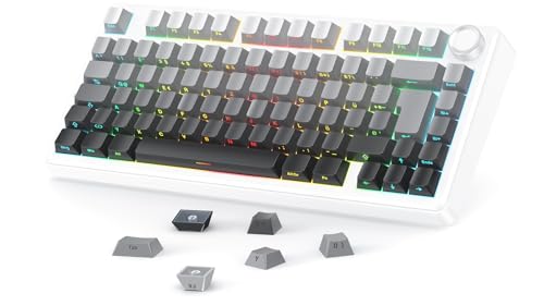 OMOTON Deutsches Tastenkappen Cherry Profil 127 Tasten PBT Sideprinte Tastenkappen für 61/68/84/87/96/108 MX Switches ANSI/ISO Layout Mechanische Tastaturen - Grauverlauf