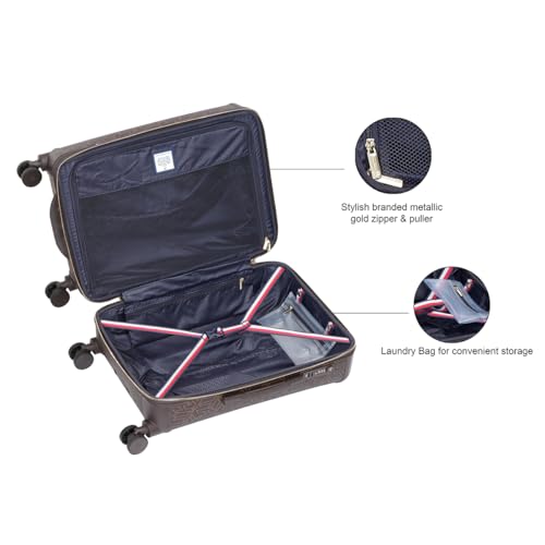 Image of Tommy Hilfiger Jazz Mid Soft Luggage - Brown |Check-in Trolley Bag with TSA Lock | 360 Spinner Double Wheels | Telescopic Handle | Expandable | Polyester Shell Suitcase | 76L Capacity | 67cm