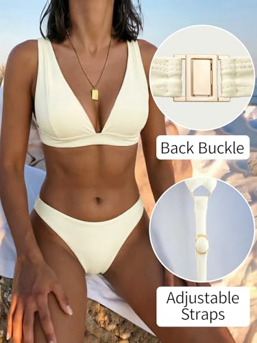 Image of Bathing Suits for Women Deep V Neck Sexy Two Piece Bikini Sets for Women Thong Halter Cheeky Swimsuit