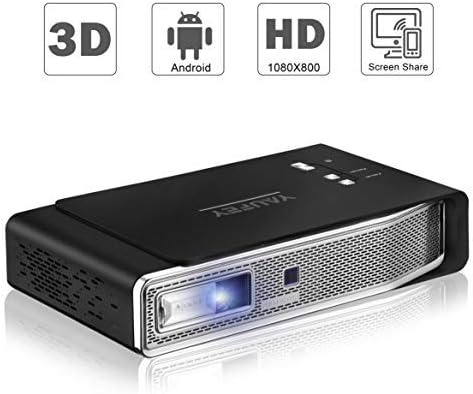 yaufey Mini Pico Projector, DLP HD Video Projector Wireless WIFI Pocket Projector for Home Theater Cinema, Ultra-Portable Android Projector Built-in Rechargeable Battery Smartphone LED Projector