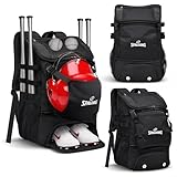 Spalding Baseball Backpack Baseball Bag | Youth & Adult Large Black Backpack with Compartment for Tball Softball Sports Gear | Fits Bat Glove Shoes Ball Helmet | Waterproof Adult Bat Bag Softball Gift