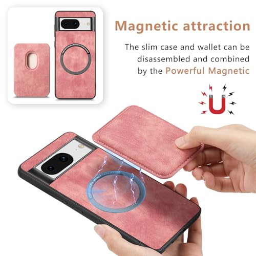 Google Pixel 8 étui portefeuille rose avec verre écran et porte-carte slim - 3