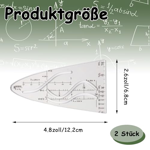 2 Stück Parabelschablone Mathe, Schablone Einheitsparabel Mit Sinus/Kosinus, Parabel Lineal Für Hilfsmittel Für Studium Und Beruf, Kurvenschablone für Studenten Büro Designer Malereif