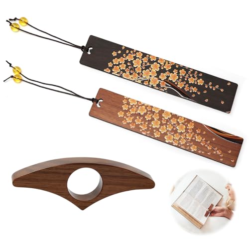 Lot de 2 marque page en bois et porte-livres en bois de pouce pour lecteurs, enseignants et étudiants(Couleur A)