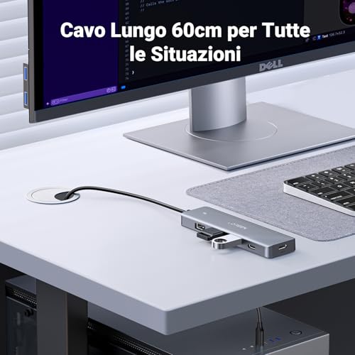 Hub USB 3.0 5Gbps Adattatore Sdoppiatore Multipresa per PC, iMac, Mac Mini, XPS 15, PS5 Compatibile con Disco Rigido, Mouse, Tastiera, Chiavetta, Stampante, 60CM - Hub USB - Immagine 2