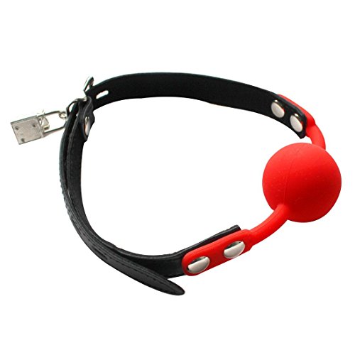Iefiel Pu Leather Paly Buckle Belt Silicon Mouth Ball Open Breathable Mouth Gag For Men Woman (Red With Locks) #TOP4