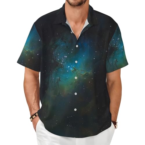 Chemise galaxie homme vert vêtement été manches courtes tendance