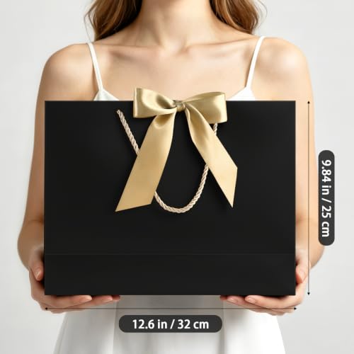 Image of JMANNI 12 Pcs Black Paper Gift Bags with Ribbon Handle