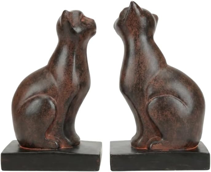 Comfy Hour 6.8 inches Height, Bronze Black Cat Figurine Style Bookends, Rustic Antique Vintage Ancient Statue Home Decor, Heavy Duty Animal Book Stoppers Pair, 1 Pair