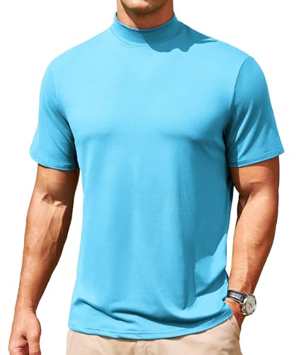 Men's Mock Turtleneck Short Sleeve Soft Lightweight Casual Basic T-Shirts Solid Pullover Tops