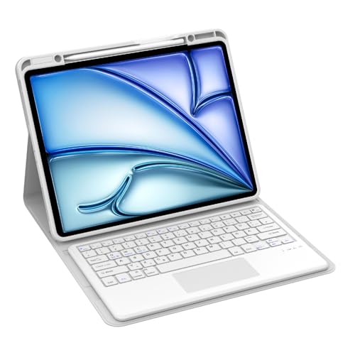 Occtingkind Für iPad Pro 12,9 Hülle mit Tastatur & Trackpad, für iPad Pro 12,9" 3-6. Gen (2018-2022) (A1934/A2762 u,a,) – Multi-Touch Gesten, QWERTZ, USB-C, Abnehmbar, Hellgrau