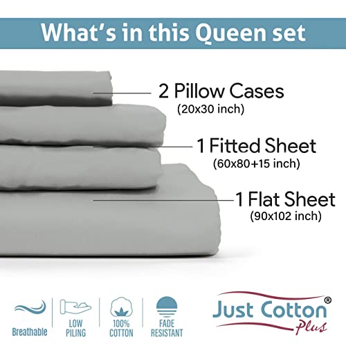 100% Contamination Free Cotton Percale Sheets Set, Queen Size, Mirage Light Grey, Deep Pocket,4 Piece - 1 Flat, 1 360-Degree Elastic All-Around Fitted Sheet, And 2 Pillowcases -Crisp Cool & Breathable #TOP1