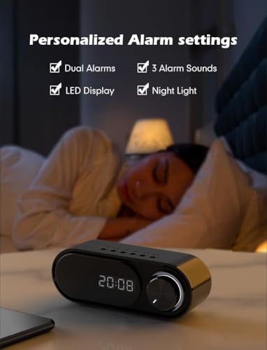 Image of Digital Alarm Clock with Bluetooth Speaker LED Display Dual Alarm USB Charging Port Snooze Function Portable Music Clock for Bedroom Office & Travel with Long Standby Time (Medium)