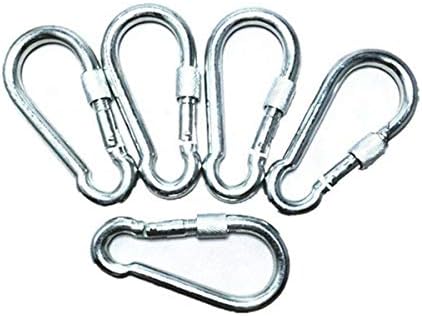 ESKONI 5 Pc 4.5" Big Heavy Duty 750LBS Stainless Steel Non Rust Spring Snap Keychain Clip Hook Carabiner Screw Lock Key Ring Hook with Spring Loaded Gate,Outdoor, Camping, Traveling, Hiking etc