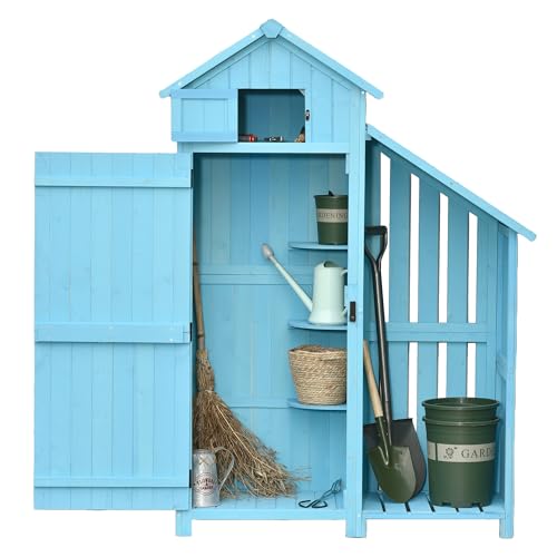 Outsunny Gartenhaus Geräteschuppen mit Brennholzlagerraum Gerätehaus mit Asphaltdach 3 Ablagen Geräteschuppen Tannenholz 130 x 54,5 x 180 cm Himmelblau Outsunny Gartenhaus Geräteschuppen mit Brennholzlagerraum Gerätehaus mit Asphaltdach 3 Ablagen Geräteschuppen Tannenholz 130 x 54,5 x 180 cm Himmelblau