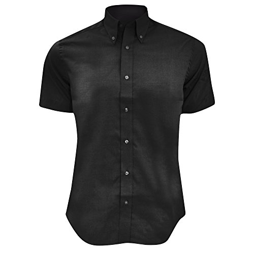 Kustom Kit Mens Short Sleeve Tailored Fit Premium Oxford Shirt (16.5inch) (Black)
