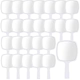 Threehoney 25 Pcs Hand Mirrors Handheld Mirrors with Handle Bulk 6.3 x 3.54 Inch Travel Makeup Tools Portable Vanity Glass for Bathroom Home Barber Salon Camping Gifts for Women (White)