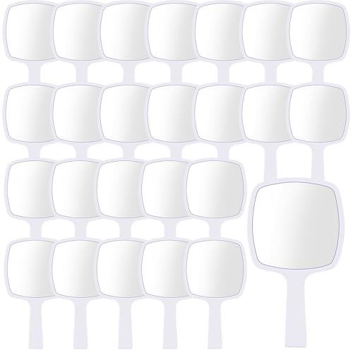Threehoney 25 Pcs Hand Mirrors Bulk Small Handheld Mirrors with Handle 6.3 x 3.54 Inch Travel Makeup Tools Portable Vanity Glass for Bathroom Home Barber Salon Camping Gifts for Women (White)