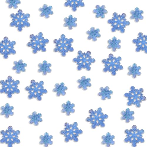 BEZANU Snowflake Ornament, 50 PCS Blue Glitter Christmas Snowflake Charms for Winter Parties, Home Decoration