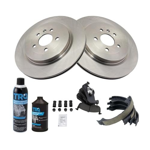 Image of TRQ Rear Brake Pad & Rotor Kit, with Chemical Kit Parking Brake Shoe Set Ceramic Compatible with 2013-2018 Lincoln MKT