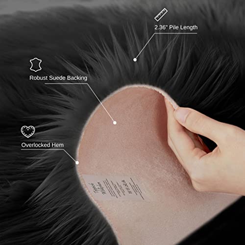Teppich Wölkchen Faux Fur Rug | Sheep Skin Throw Rug | Washable Fluffy Area Rug, Fuzzy Shag Rug For The Living Room, Bedroom, Nursery Decor | Black - 2X3Ft Sheepskin #TOP6