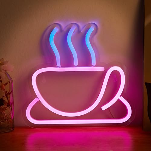Image of Coffee Cup LED Neon Sign, Pink Neon Signs For Wall Decor, Neon Lights Sign Powered By 5V USB,Used For Bedroom, Party, Game Room, Living Room,Office