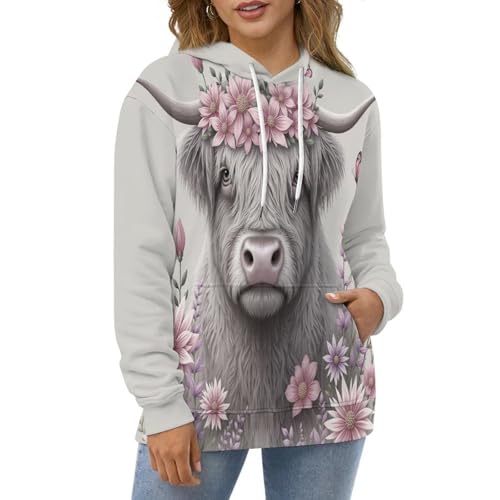 Pullover Imprimé 3D Motif Vache Sweat à Capuche Confortable Anti-Pilling
