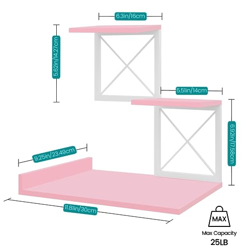 ELITEROO Desktop Shelf, Aesthetic Desk Organizer Table Top Mini Bookshelf, 3 Tier Wooden Desk Supplies Organizers and Storage Stand Cubicle Accessories for Women Office, Pink - Thumbnail 3