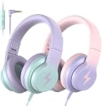 2 Pack Kids Headphones, Wired Headphones for Kids Over Ear with Microphone, 85/94dB Volume Limiter Headphone for Girls Boys, Foldable Headphone for Learning & Entertainment Gradient Pink+Purple